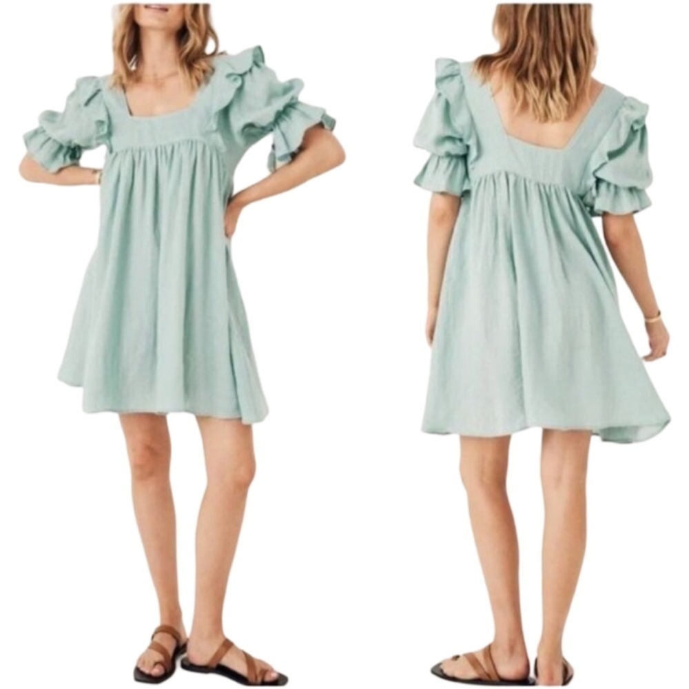 RARE SPELL & THE GYPSY COLLECTIVE Mae Linen Dress in Seafoam Green